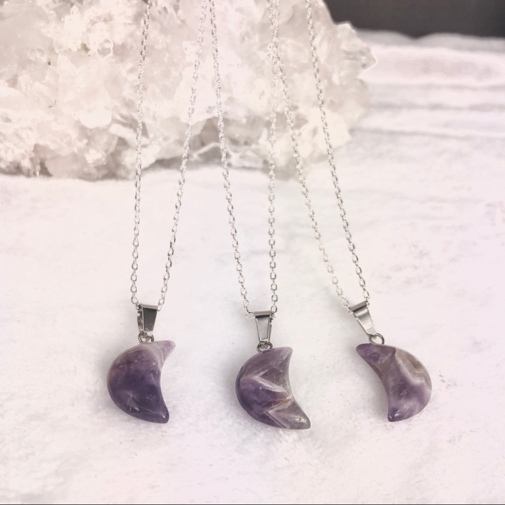 Real Genuine Chevron Amethyst Moon Crystal Necklace on 925 Silver chain - Picture 5 of 5